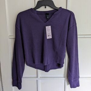🌼Wild Fable Purple Long Sleeve Waffle Knit Split Neck Crop Top Size XS